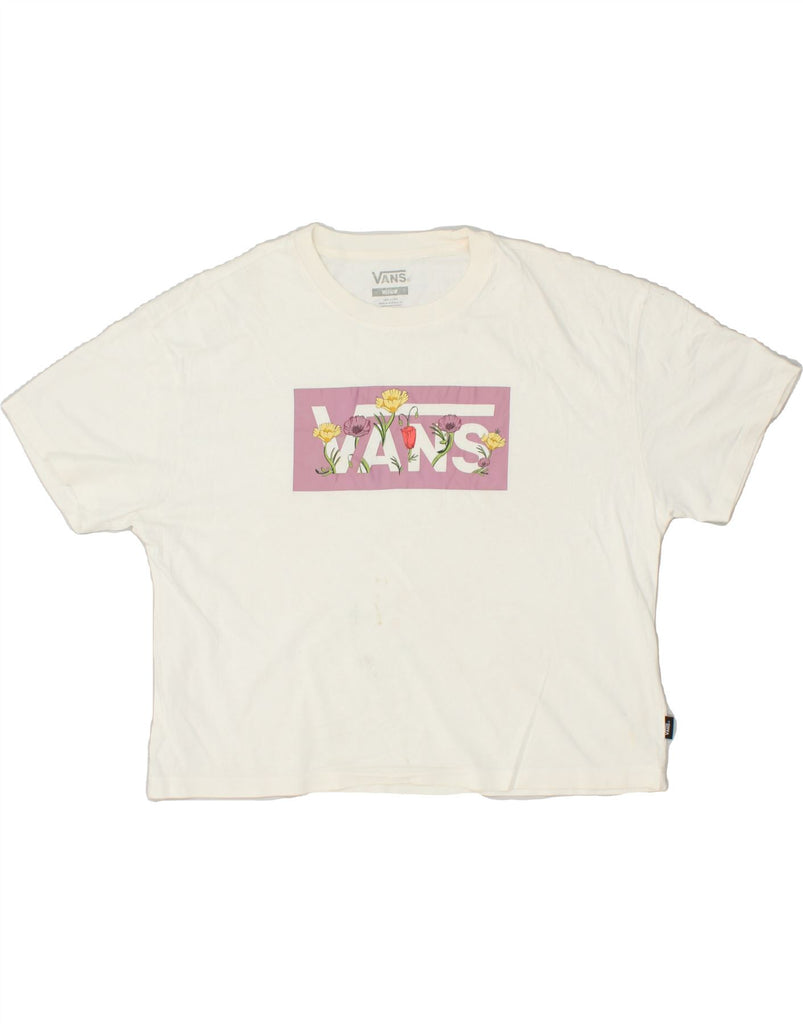 VANS Womens Oversized Crop Graphic T-Shirt Top UK 14 Medium Off White Vintage Vans and Second-Hand Vans from Messina Hembry 