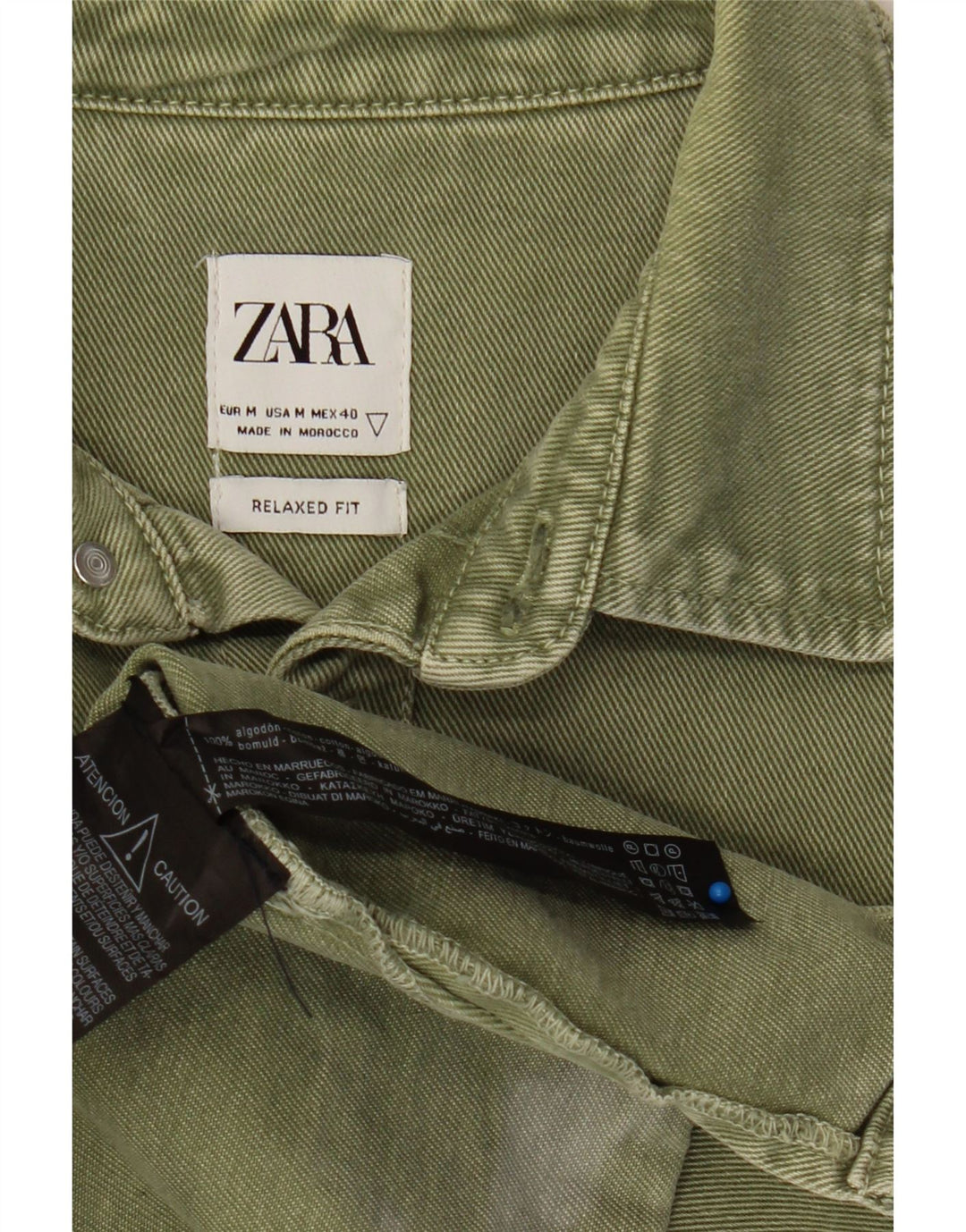 ZARA Mens Relaxed Fit Denim Shirt Medium Green Cotton