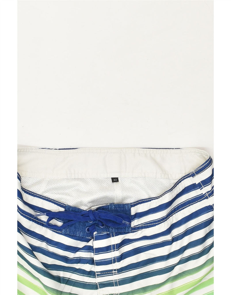 QUIKSILVER Mens Graphic Swimming Shorts Medium Blue Striped Polyester | Vintage Quiksilver | Thrift | Second-Hand Quiksilver | Used Clothing | Messina Hembry 