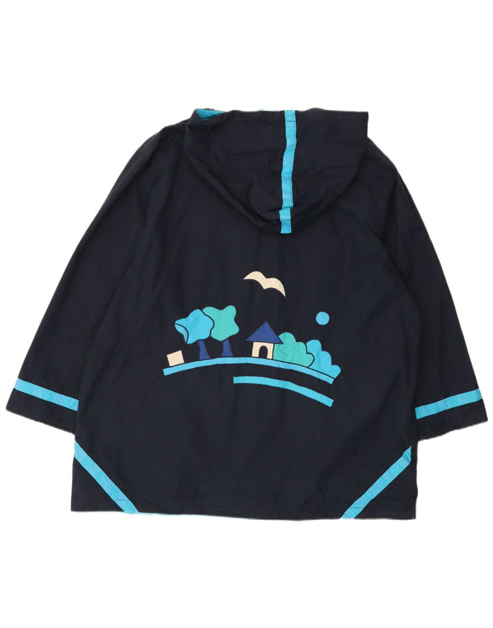 DW-SHOP Womens Graphic Hooded Windbreaker Coat UK 20 2XL Navy Blue Cotton