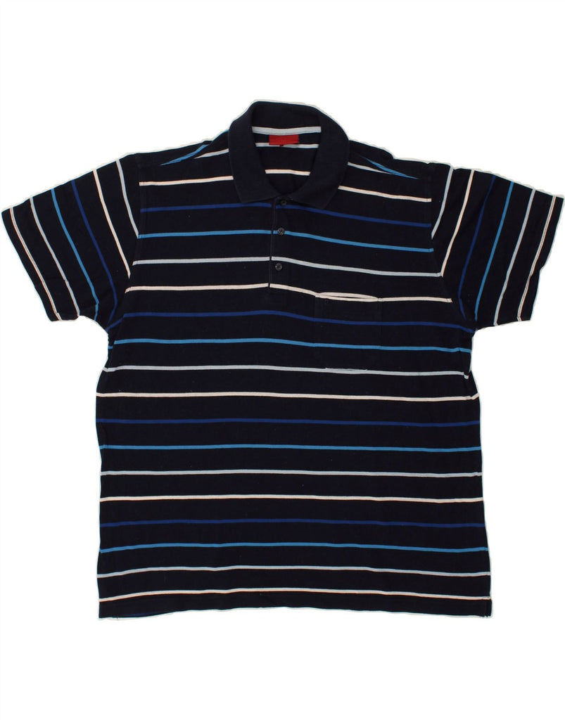 PIERRE CARDIN Mens Polo Shirt XL Navy Blue Striped | Vintage Pierre Cardin | Thrift | Second-Hand Pierre Cardin | Used Clothing | Messina Hembry 