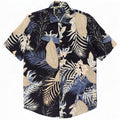 Lerros Mens Short Sleeve Shirt Medium Navy Blue Floral Cotton