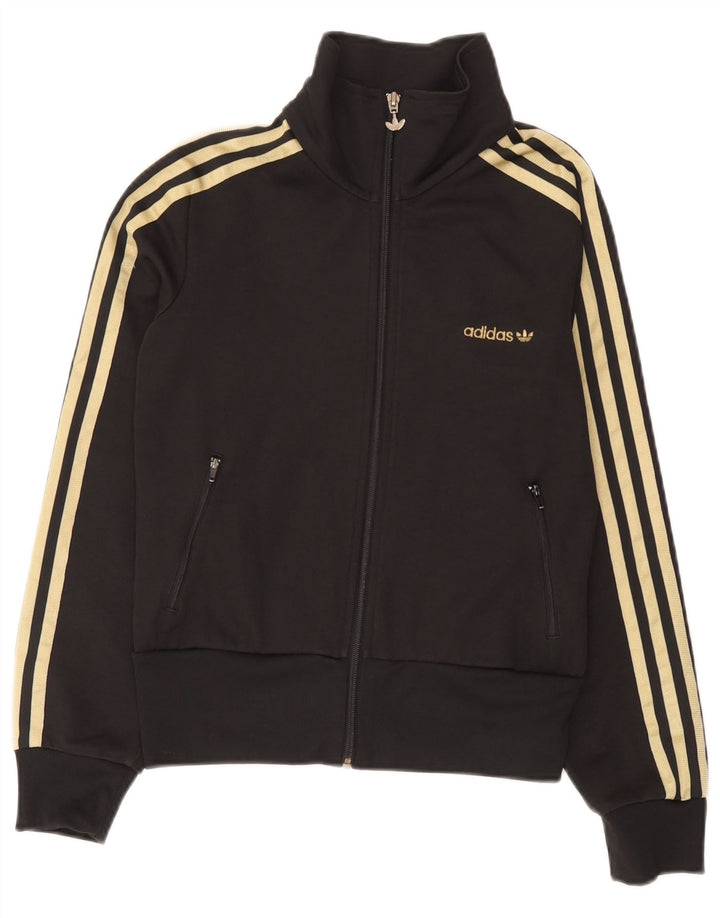 Adidas Womens Tracksuit Top Jacket UK 12 Medium Black Cotton