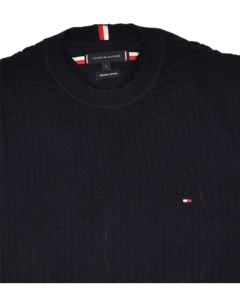 TOMMY HILFIGER Mens Crew Neck Jumper Sweater Large Navy Blue Cotton | Vintage Tommy Hilfiger | Thrift | Second-Hand Tommy Hilfiger | Used Clothing | Messina Hembry 