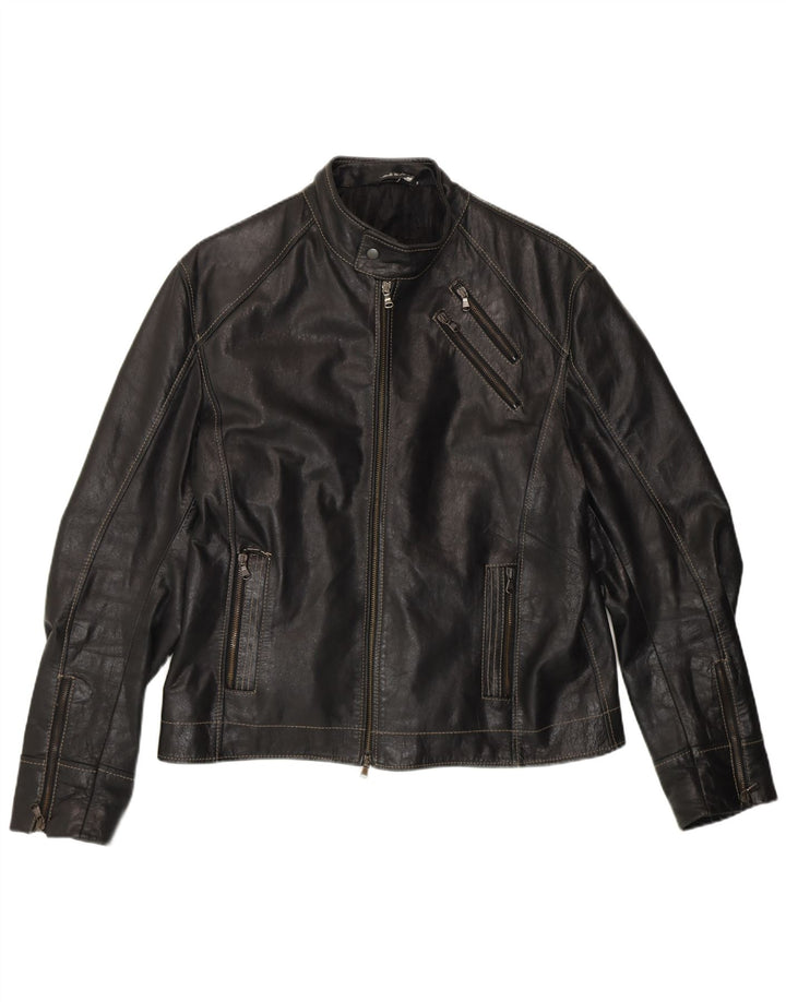 VINTAGE Mens Leather Racer Jacket UK 40 Large Black Leather
