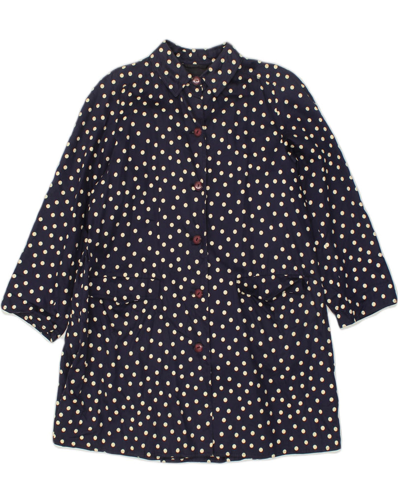 HERNO DONNA Womens Overcoat UK 16 Large Navy Blue Polka Dot Cotton | Vintage Herno Donna | Thrift | Second-Hand Herno Donna | Used Clothing | Messina Hembry 