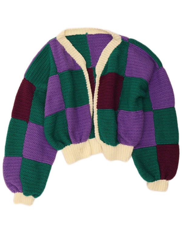 Vintage Womens Crop Cardigan Sweater UK 16 Large Multicoloured Colourblock