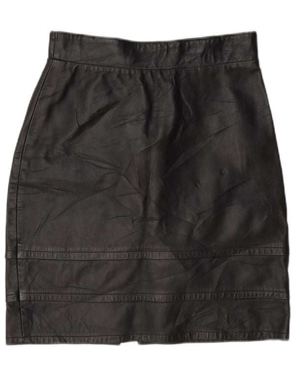 Essebi Womens High Waist Leather Skirt IT 46 Large W26 Black