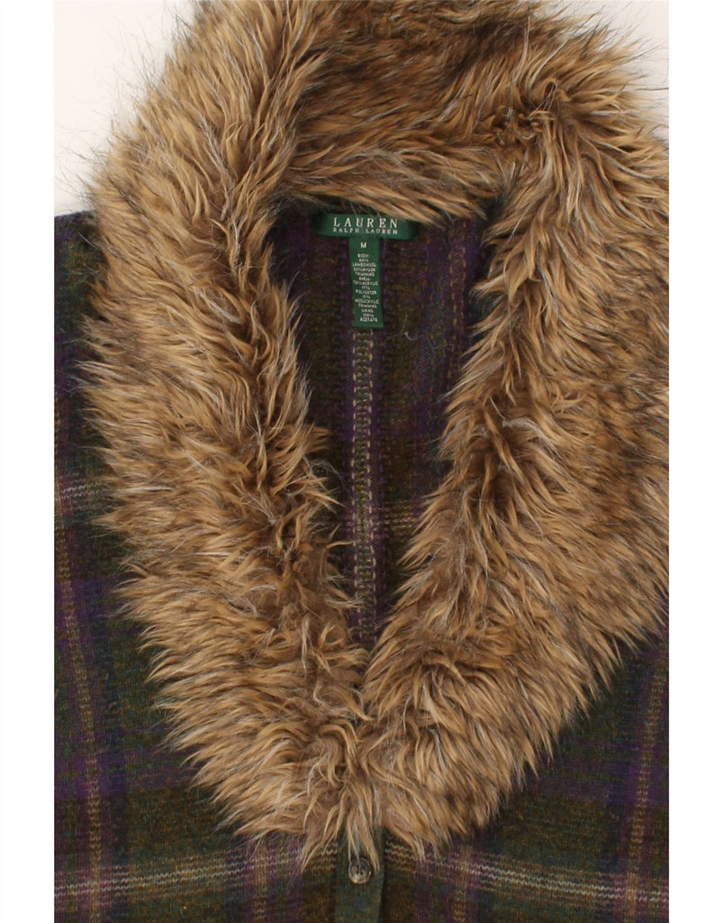 RALPH LAUREN Womens Cardigan Sweater UK 14 Medium Green Check Lambswool | Vintage Ralph Lauren | Thrift | Second-Hand Ralph Lauren | Used Clothing | Messina Hembry 