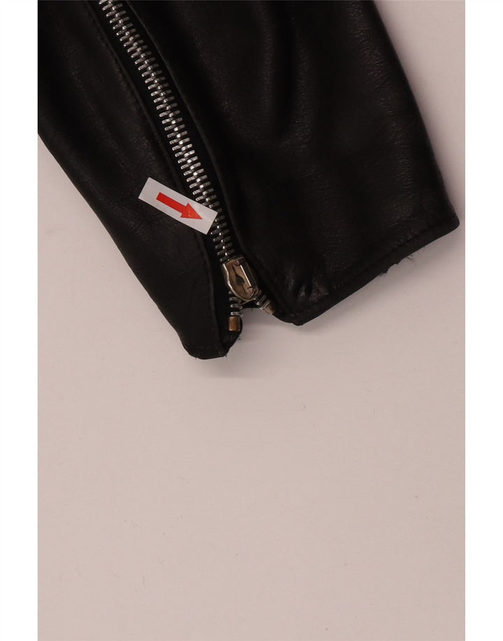 Vintage Womens Crop Leather Biker Jacket UK 12 Medium Black Leather