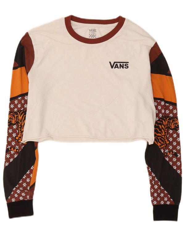 Vans Womens Crop Graphic Top Long Sleeve UK 6 XS White Colourblock