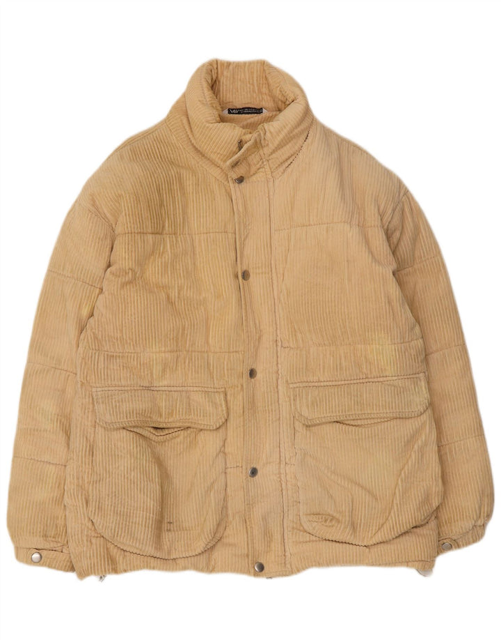 Zara Mens Corduroy Padded Jacket UK 38 Small Beige Polyester