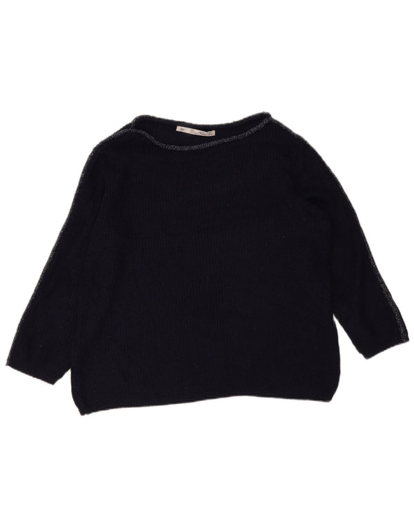 Zara Womens Oversized Boat Neck Jumper Sweater UK 16 Large Navy Blue