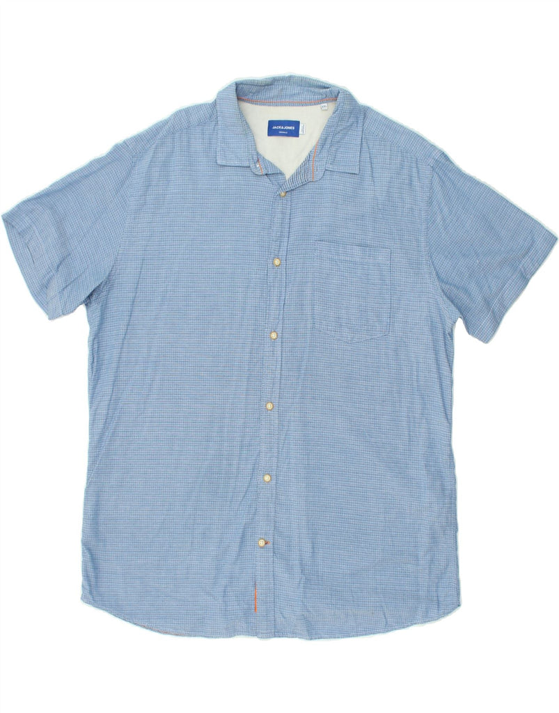 JACK & JONES Mens Short Sleeve Shirt 2XL Blue Cotton | Vintage Jack & Jones | Thrift | Second-Hand Jack & Jones | Used Clothing | Messina Hembry 