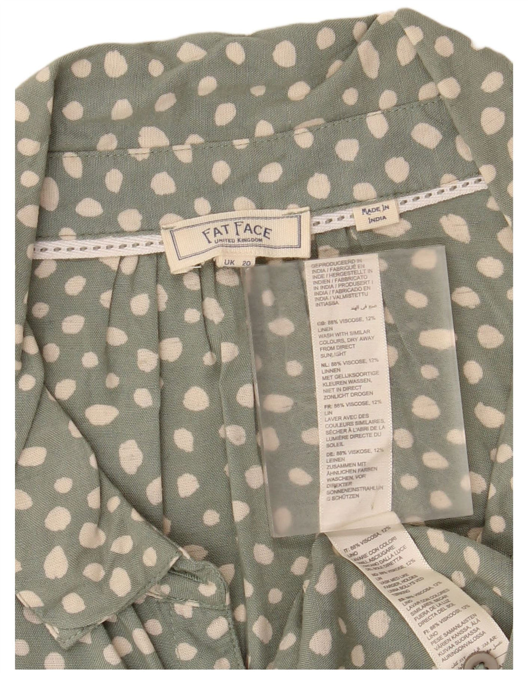 FAT FACE Womens Front Tie Shirt Blouse UK 20 2XL Green Spotted