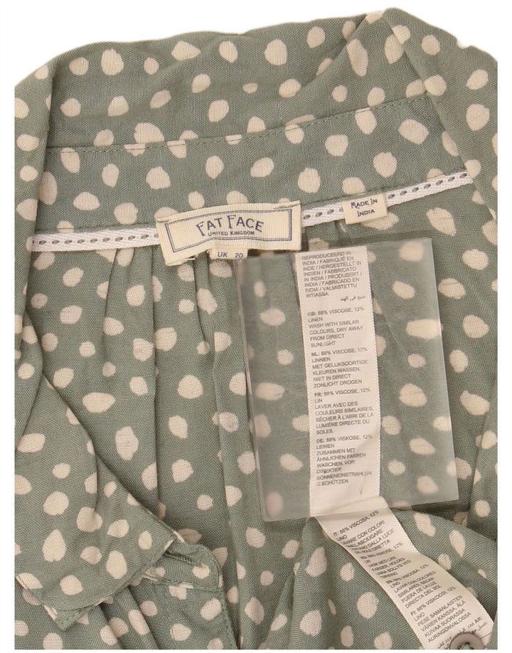 FAT FACE Womens Front Tie Shirt Blouse UK 20 2XL Green Spotted