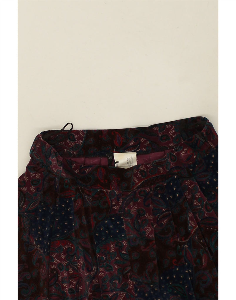 VINTAGE Womens Velvet A-Line Skirt EU 38 Medium W26  Maroon Paisley Vintage Vintage and Second-Hand Vintage from Messina Hembry 