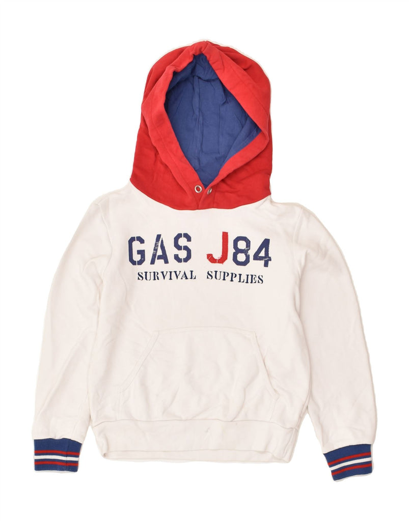 GAS Boys Graphic Hoodie Jumper 7-8 Years White Colourblock Cotton | Vintage Gas | Thrift | Second-Hand Gas | Used Clothing | Messina Hembry 