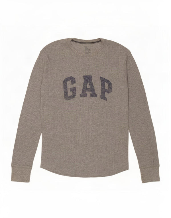 Gap Mens Graphic Top Long Sleeve Medium Grey Cotton