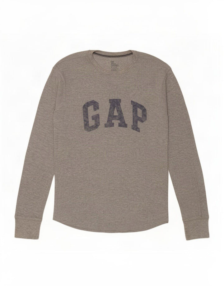 Gap Mens Graphic Top Long Sleeve Medium Grey Cotton