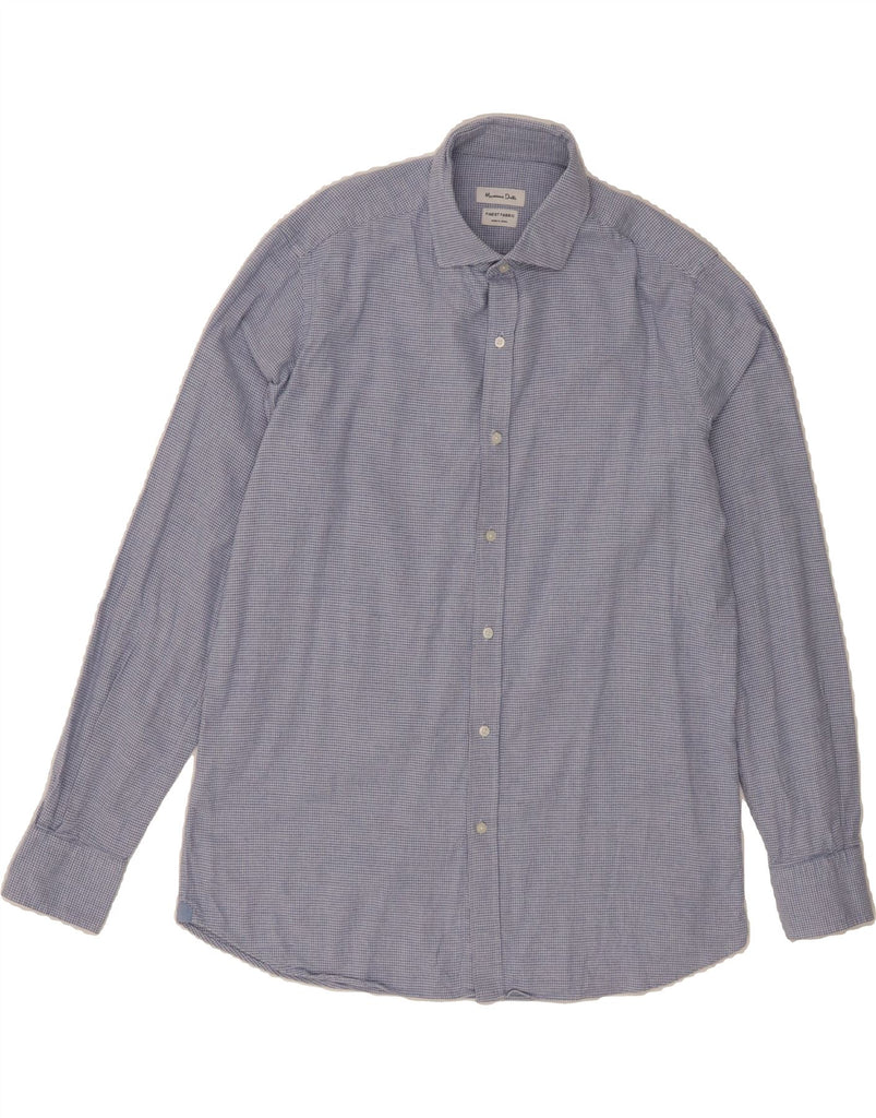 MASSIMO DUTTI Mens Shirt Large Blue Houndstooth Cotton Vintage Massimo Dutti and Second-Hand Massimo Dutti from Messina Hembry 