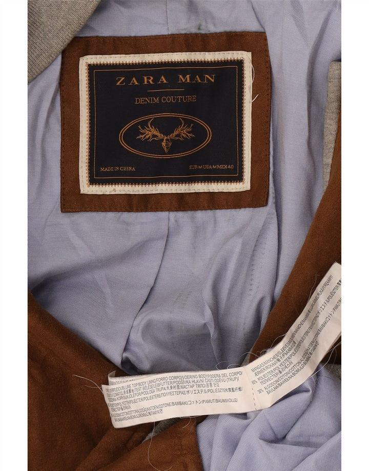 Zara Mens Bomber Jacket UK 38 Medium Brown Colourblock Polyester