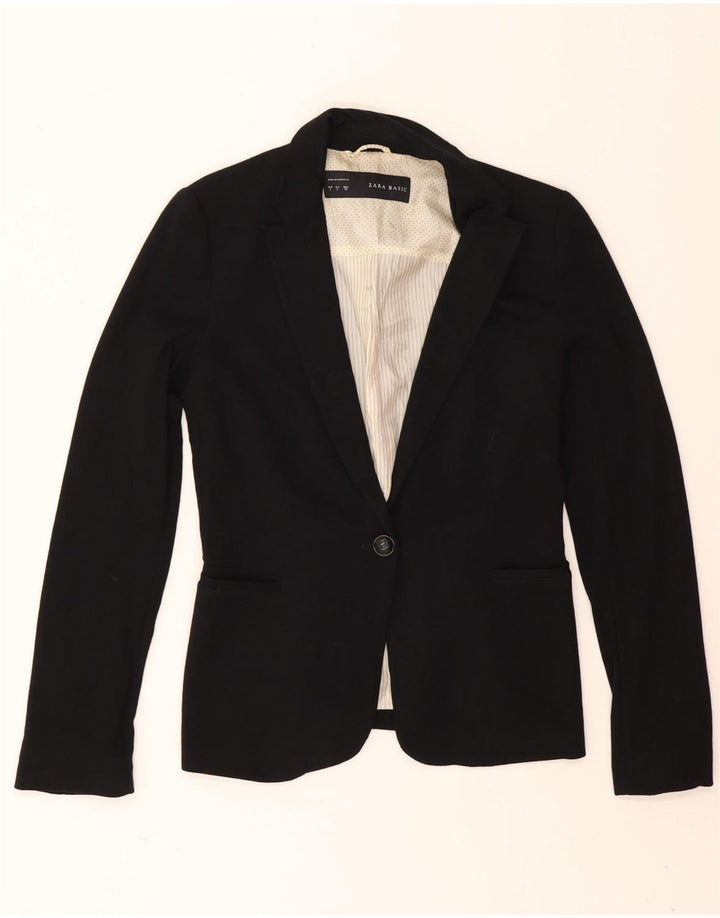 Zara Womens 1 Button Blazer Jacket UK 10 Small Black Viscose