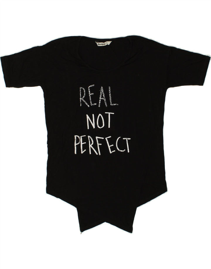 DESIGUAL Womens Graphic T-Shirt Top UK 10 Small Black