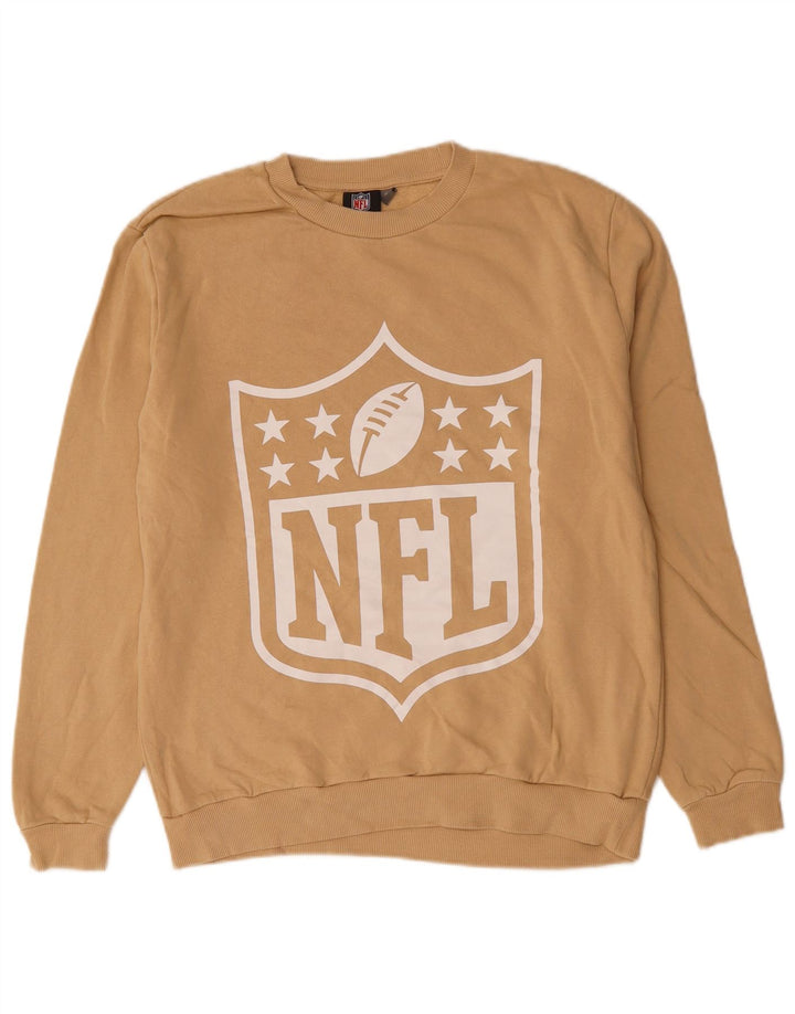 NFL Womens Graphic Sweatshirt Jumper UK 14 Medium Beige Cotton