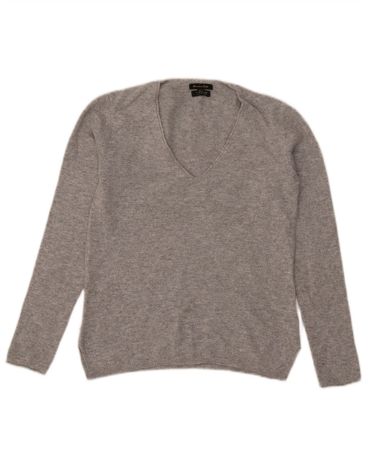 MASSIMO DUTTI Womens V-Neck Jumper Sweater UK 10 Small Grey Flecked