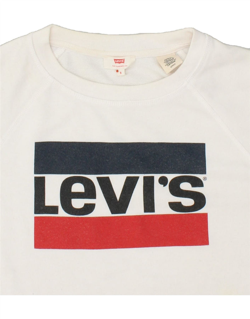 LEVI'S Womens Graphic Sweatshirt Jumper UK 10 Small White Cotton Vintage Levi's and Second-Hand Levi's from Messina Hembry 