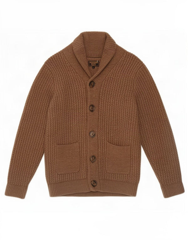 William Hunt Mens Cardigan Sweater Small Brown Lambswool