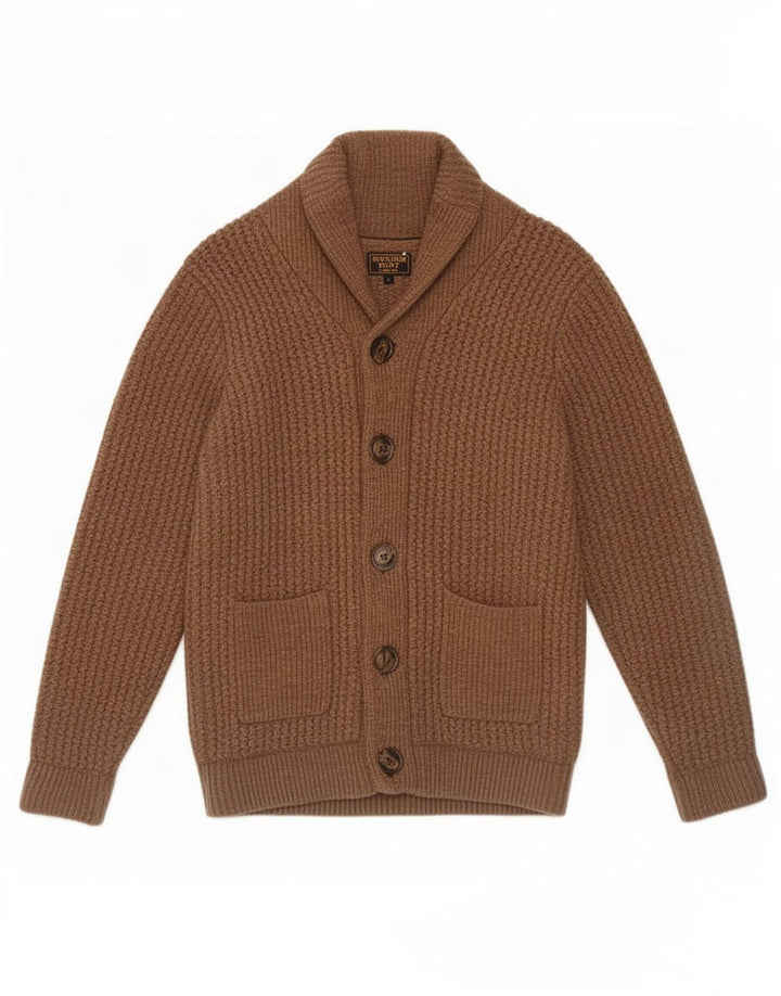 William Hunt Mens Cardigan Sweater Small Brown Lambswool