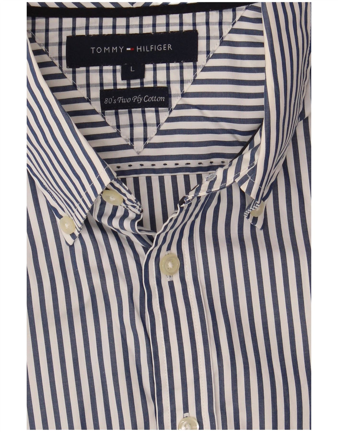 Tommy Hilfiger Mens Shirt Large Navy Blue Pinstripe Cotton