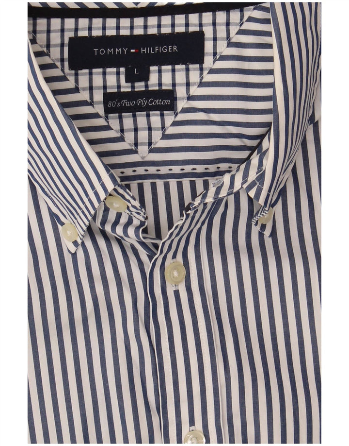 Tommy Hilfiger Mens Shirt Large Navy Blue Pinstripe Cotton