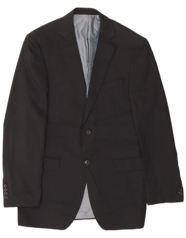 Marks & Spencer Mens Longline 2 Button Blazer Jacket UK 36 Small Black Wool