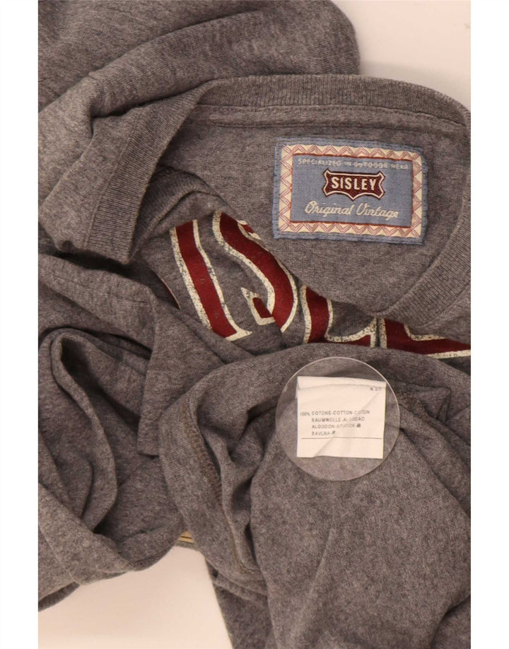 Sisley Mens Graphic Top Long Sleeve XL Grey Cotton