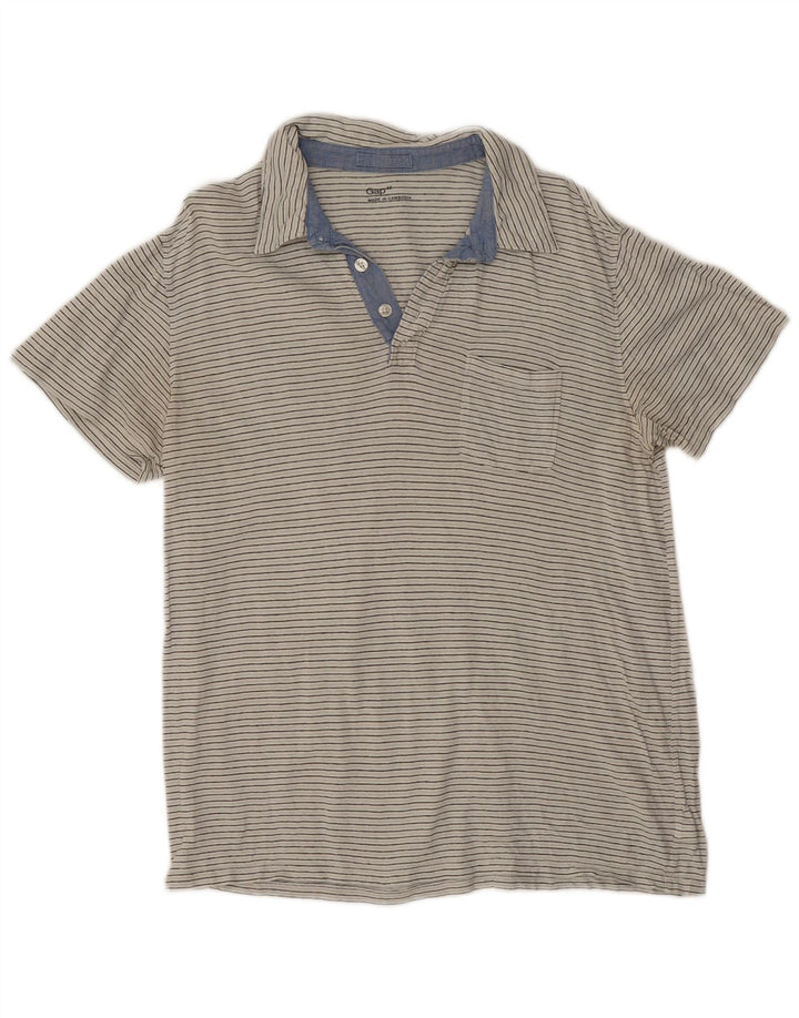 Gap Mens Polo Shirt Medium White Pinstripe Cotton