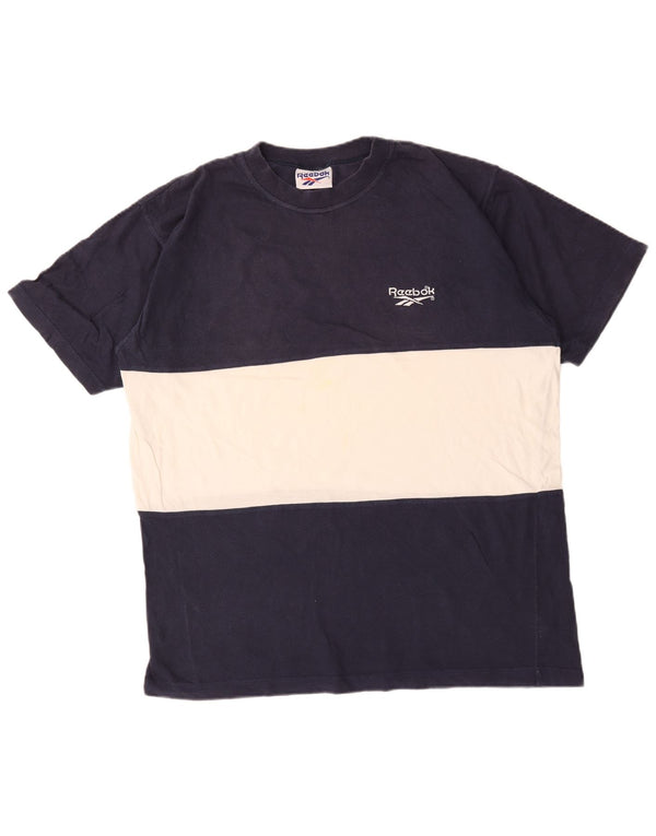 Reebok Mens T-Shirt Top XL Navy Blue Colourblock Cotton