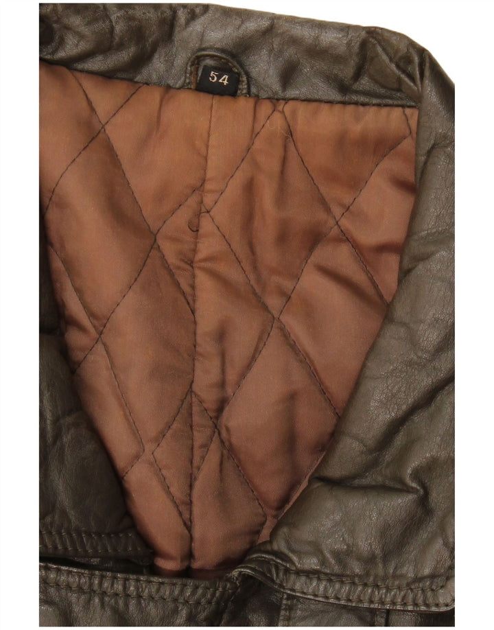 Vintage Mens Leather Coat IT 54 2XL Khaki