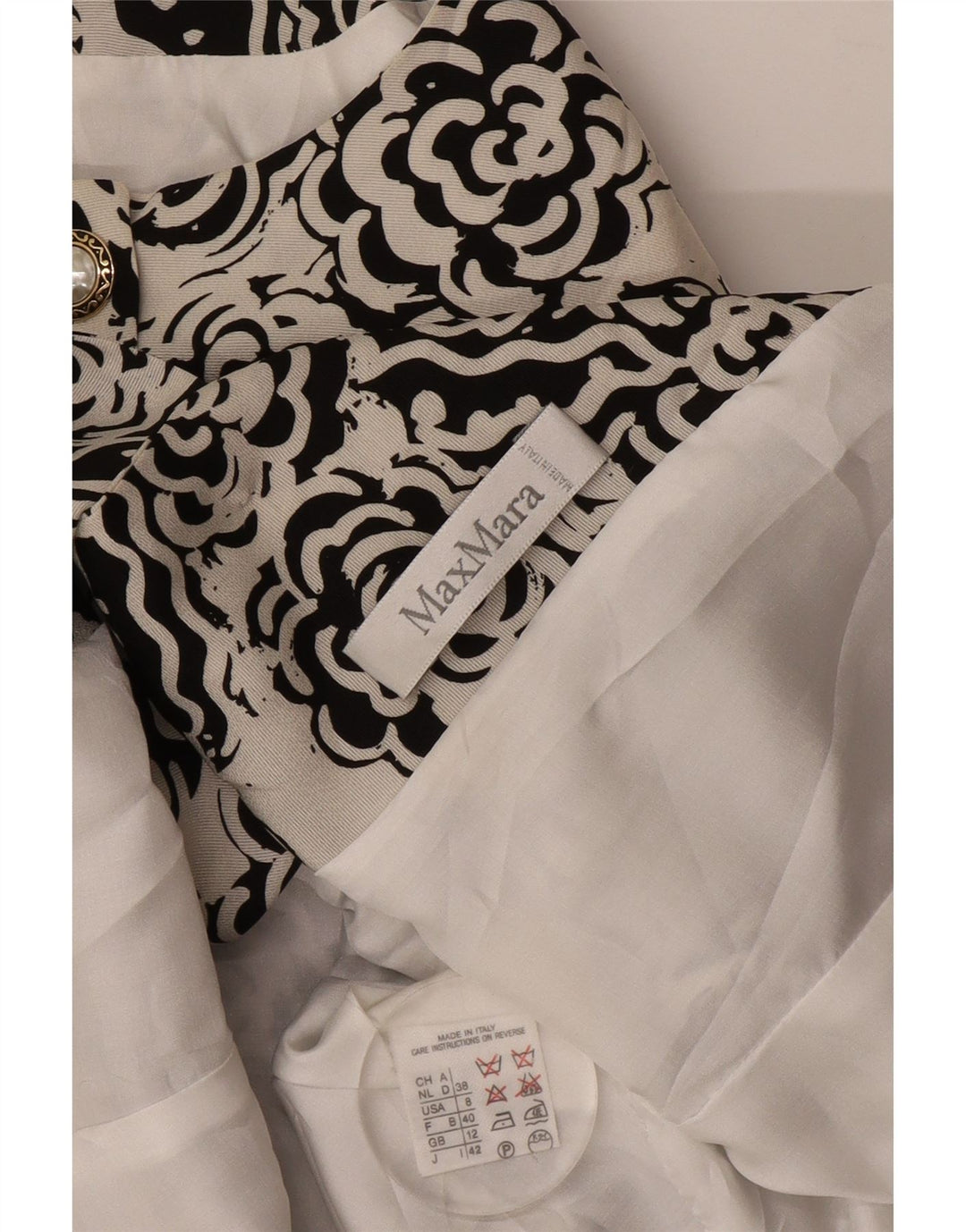 Max Mara Womens 4 Button Blazer Jacket UK 12 Medium White Floral Polyester