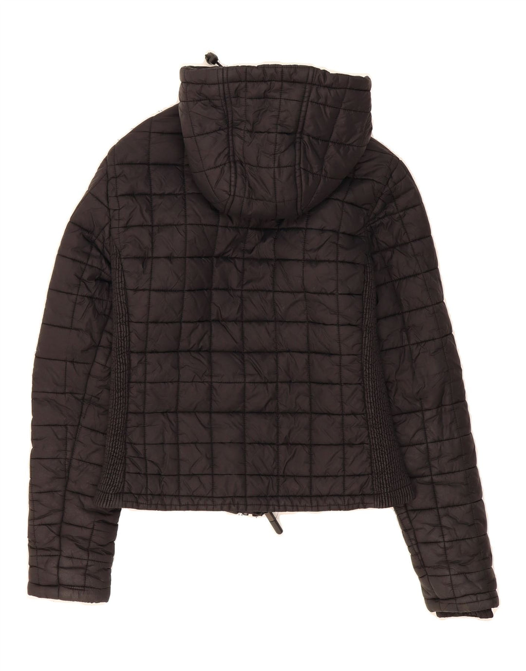 SUPERDRY Womens Crop Hooded Padded Jacket UK 14 Large Black Nylon Vintage Superdry and Second-Hand Superdry from Messina Hembry 