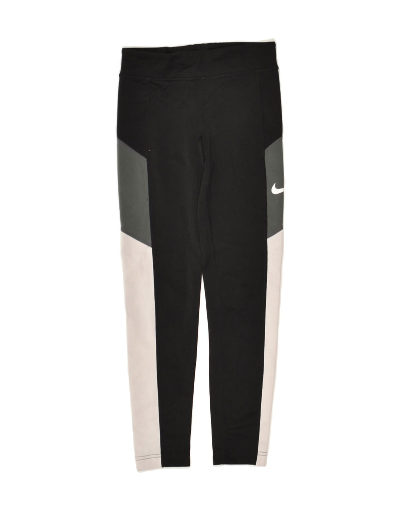 NIKE Womens Dri Fit Tracksuit Trousers UK 12 Medium Black Colourblock | Vintage Nike | Thrift | Second-Hand Nike | Used Clothing | Messina Hembry 