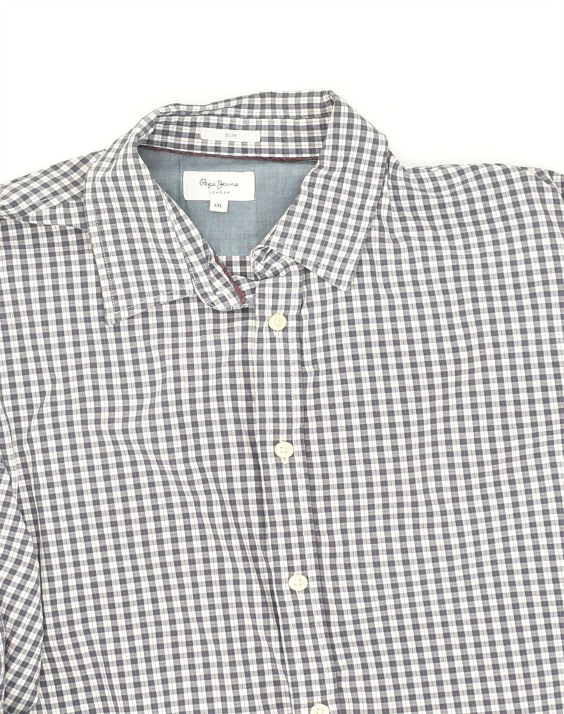 PEPE JEANS Mens Slim Fit Shirt 2XL Grey Check Cotton | Vintage PEPE Jeans | Thrift | Second-Hand PEPE Jeans | Used Clothing | Messina Hembry 