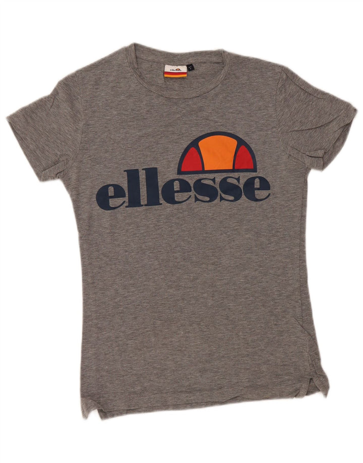 ELLESSE Womens Graphic T-Shirt Top UK 10 Small Grey Flecked Cotton