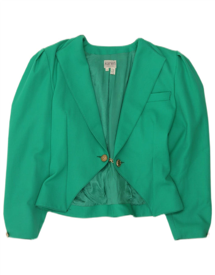 Vintage Womens 3/4 Sleeve Blazer Jacket UK 14 Medium Green Wool