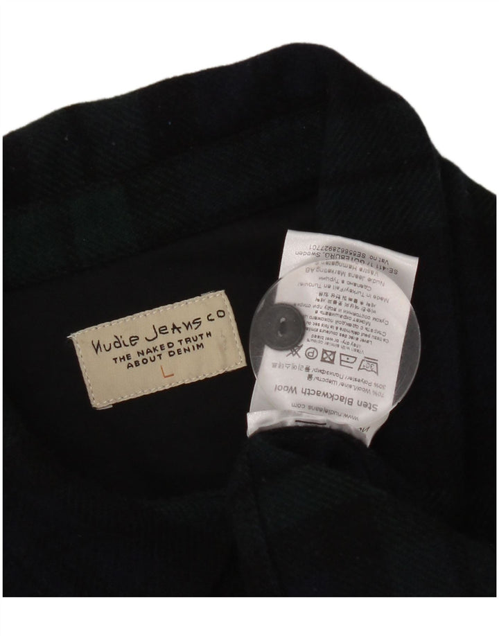 Nudie Jeans Mens Flannel Shirt Large Navy Blue Check Wool