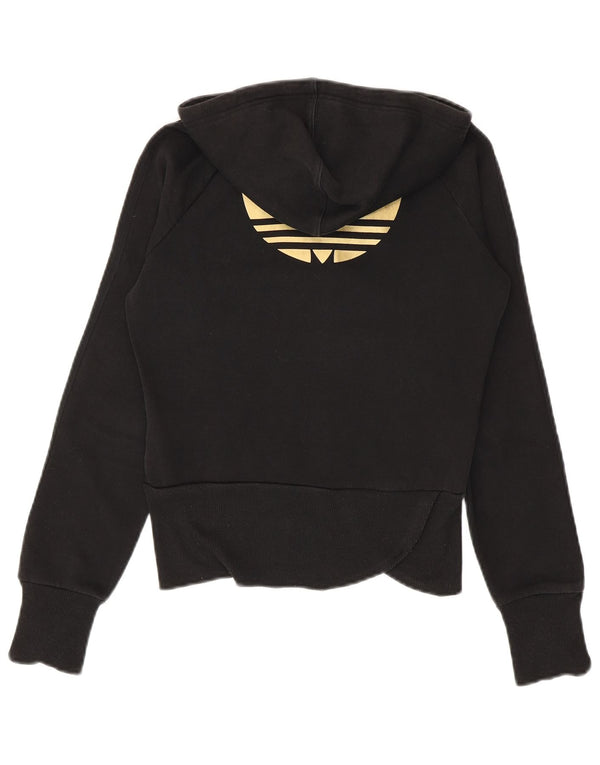 Adidas Womens Graphic Zip Hoodie Sweater IT 42 Small Black Cotton