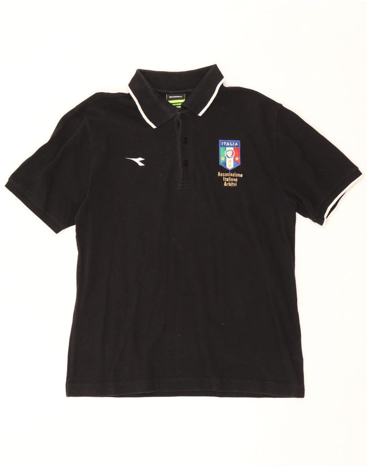 DIADORA Mens Italia Graphic Polo Shirt Medium Black Cotton