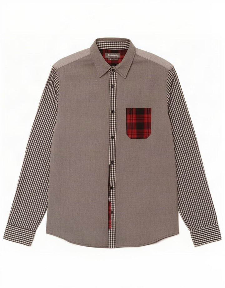 Desigual Mens Slim Shirt Large Grey Check Cotton
